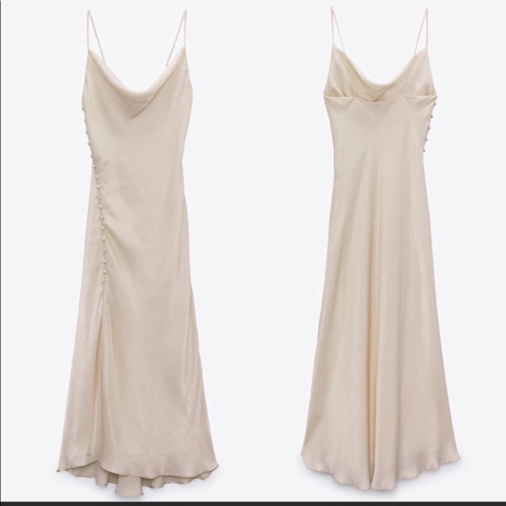 Zara Cream Slip Midi Dress with Side Button Detail - Picture 3 of 3
